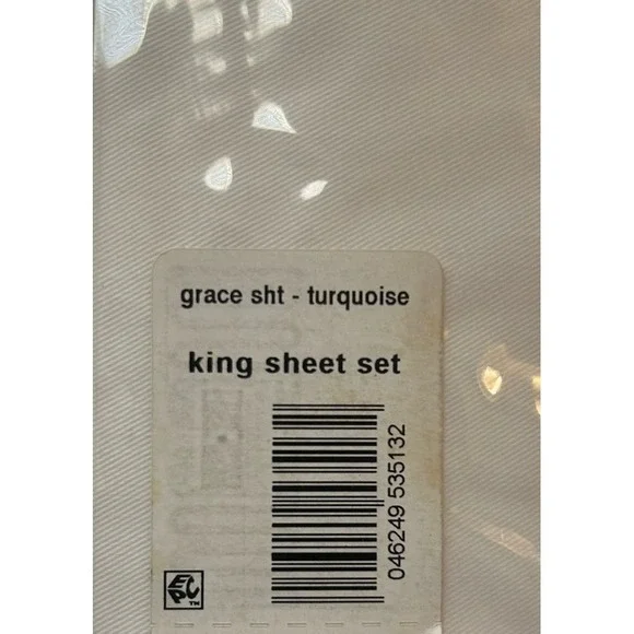 Kate Spade King Sheet Set Grace Sheeting Cotton Turquoise White NWT - Picture 3 of 4